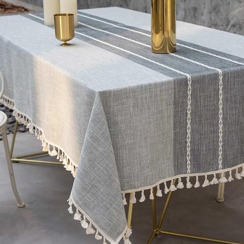 Deep Dream Tablecloth, Embroidered Waterproof Table Cloth Cotton Linen Wrinkle Free Anti-Fading Tablecloths Washable Dust-Proof Table Cover for Kitchen Dinning Party, 55 x 140 Inch - New Gray