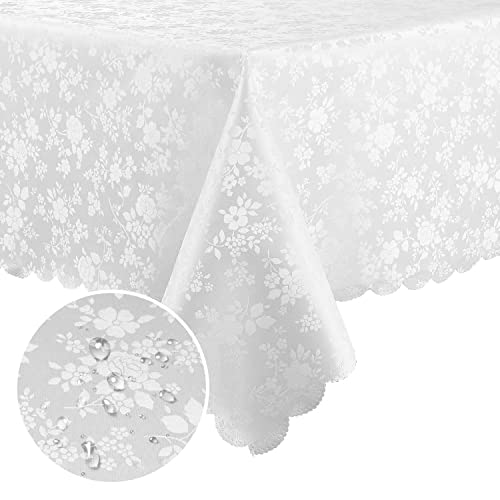 Smiry Rectangle Table Cloth, Waterproof Heavy Duty Vinyl Tablecloths, Wipeable Washable Table Cover for Kitchen and Dining Room (White, 54" X 108")