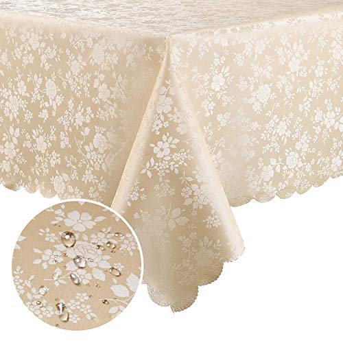 Smiry Rectangle Table Cloth, Waterproof Heavy Duty Vinyl Tablecloths, Wipeable Washable Table Cover for Kitchen and Dining Room (Beige, 54" X 108")