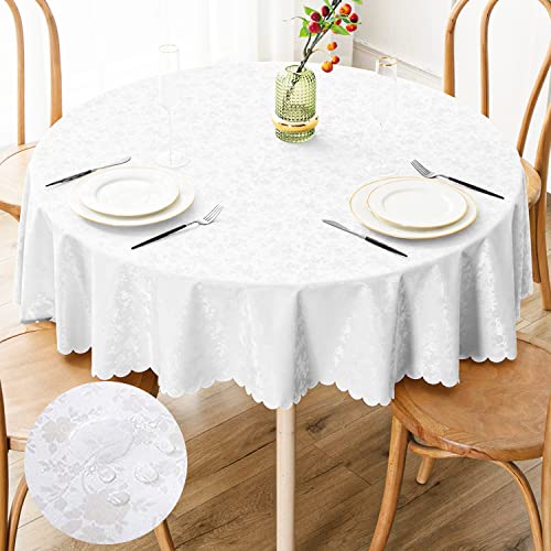 Smiry Round Table Cloth, Waterproof Heavy Duty Vinyl Tablecloths, Wipeable Washable Table Cover for Kitchen and Dining Room (White, 70" x 70")