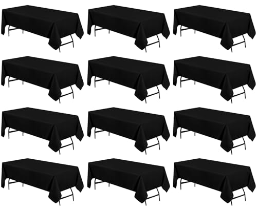 Utopia Kitchen 12 Pack 4 Foot Rectangle Table Cloth [60x84 Inches, Black] Stain and Wrinkle Resistant Tablecloth Washable Polyester Cover for Dining, Buffet Parties, Picnic and Weddings