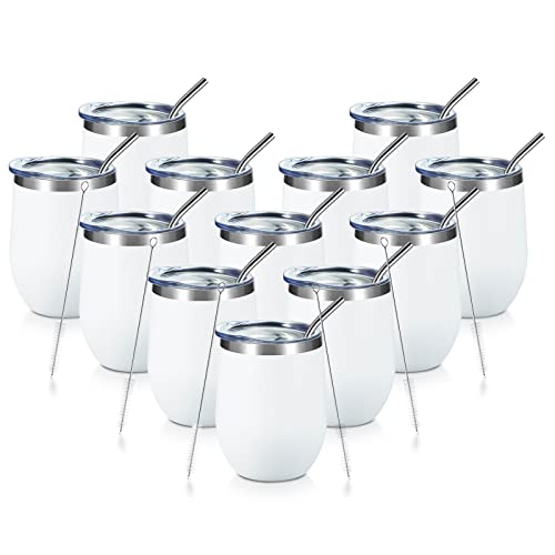 COMOOO 12oz White Stainless Steel Wine Tumbler (12 Pack)
