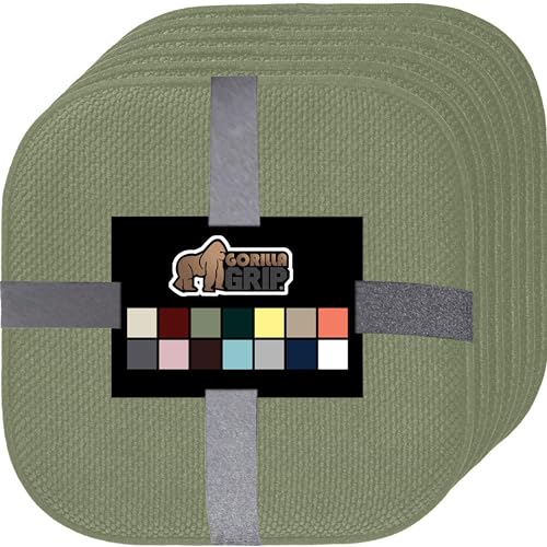 GORILLA GRIP Slip Resistant Chair Cushions, No Ties Required, Set of 6 Memory Foam Pads for Dining Room, Kitchen Table, Office, Rocking Chairs, Plush Seat Cover Cushion Pad, Home Decor, 16x16, Sage