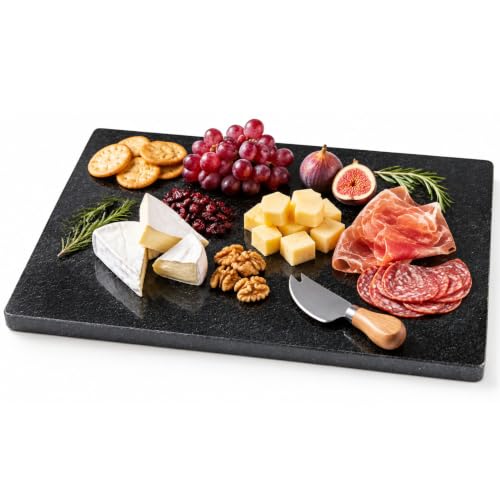 Diflart Natural Granite Cuttings Board for Kitchen, 16x20 Inch, Black, Stone Pastry Slab Large with Non-Slip Feet for Baking, Cheese, Charcuterie, Dough, Chocolate, Pack of 1 Piece