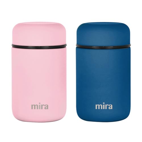 MIRA 2 Pack Insulated Food Jar Thermos for Hot Food & Soup, Compact Stainless Steel Vacuum Lunch Container, 13.5 oz, Denim, Rose Pink