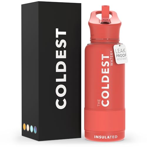 Coldest Insulated Water Bottle with Straw Lid - Stainless Steel Metal Thermos for Men & Women (Crimson Red, 32 oz)