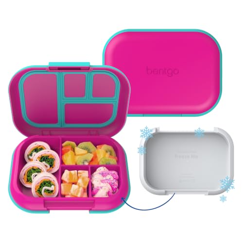 Bentgo Chill Kids Leak-Proof Lunch Box - 4-Compartment Bento Box with Built-In Ice Pack, 3.3 Cup Capacity, PFAS & BPA-Free, Microwave & Dishwasher Safe, Ideal Size for Ages 3 to 7 (Fuchsia/Teal)