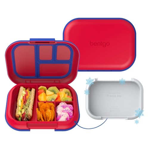 Bentgo Chill Kids Leak-Proof Lunch Box - 4-Compartment Bento Box with Built-In Ice Pack, 3.3 Cup Capacity, PFAS & BPA-Free, Microwave & Dishwasher Safe, Ideal Size for Ages 3 to 7 (Red/Royal)
