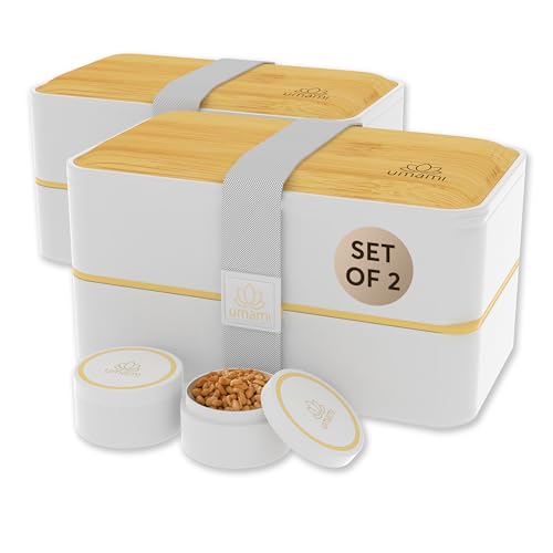 Umami Bento Box Adult All-In-1 w/ 4 Utensils 100% Leakproof, Microwave & Dishwasher Safe Lunch Containers for Adults w/Compartments, Bento Lunch Box Containers
