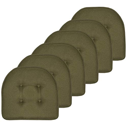 Sweet Home Collection Chair Cushion Memory Foam Pads Tufted Slip Non Skid Rubber Back U-Shaped 17" x 16" Seat Cover, Army Green 6 Count