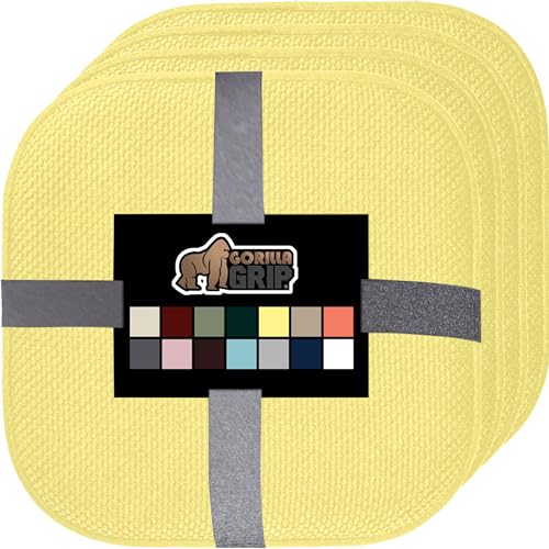 Gorilla Grip Memory Foam Chair Cushions, Comfortable Pads for Dining Room, Kitchen Table, Office Chairs, Stay in Place Backing, Comfortable Microfiber Seat Pad Cushion, Set of 4, 16x16, Yellow