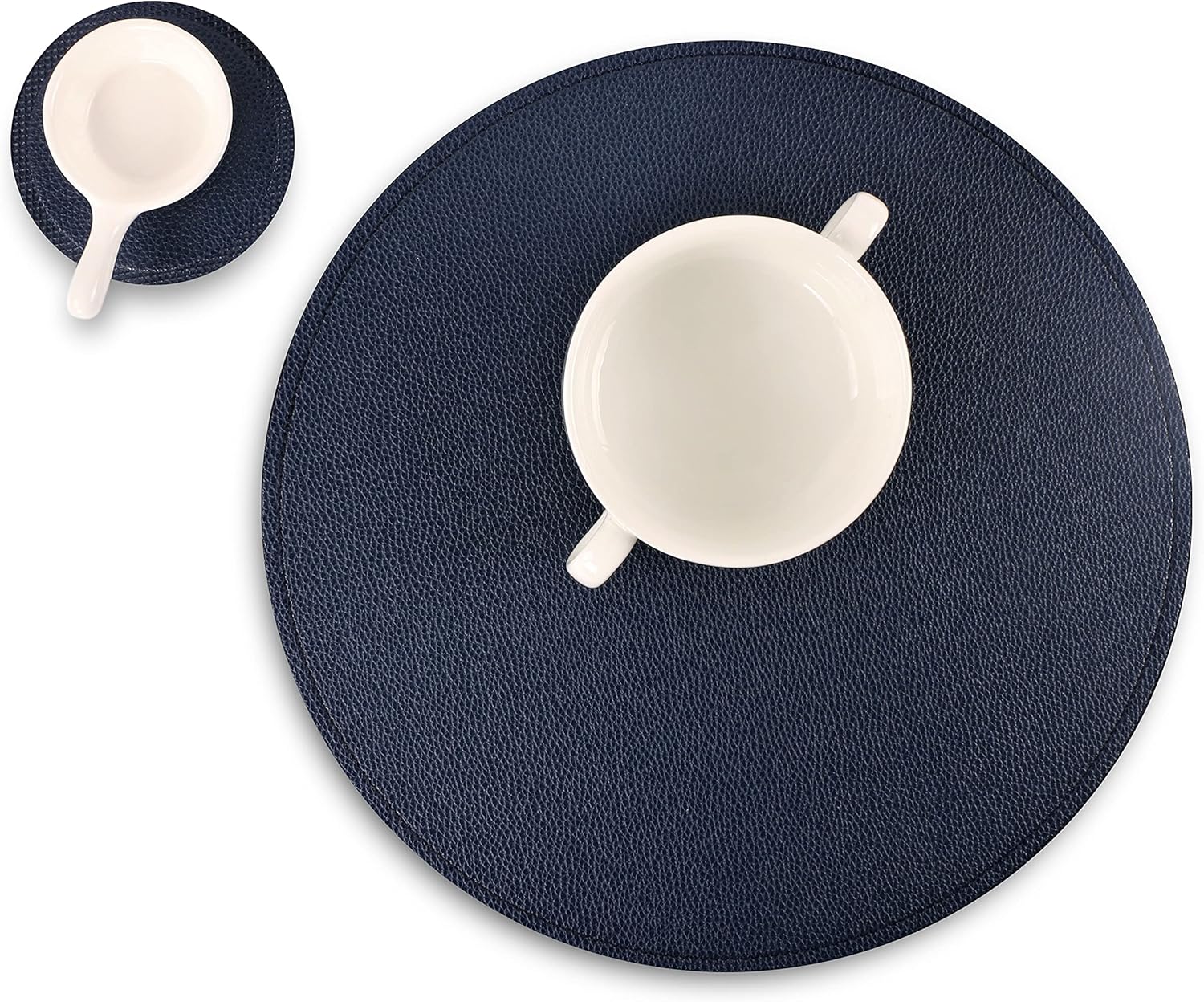 Set of 8 Faux Leather Round Placemats and Coasters, Coffee Mats Kitchen Table Mats, Waterproof, Easy to Clean for Kitchen Dining Round Table