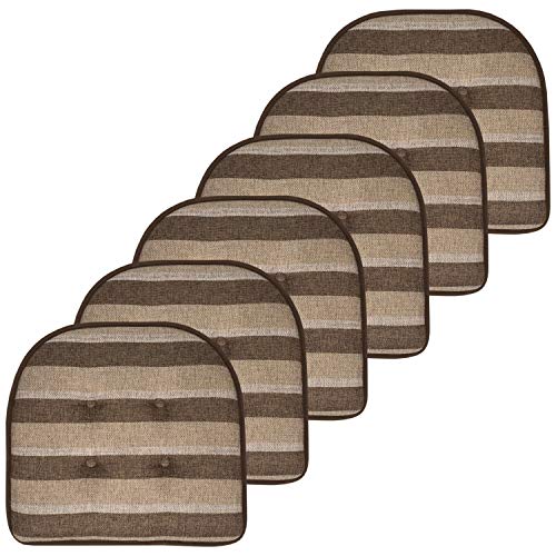 Sweet Home Collection Chair Cushion Memory Foam Pads Tufted Slip Non Skid Rubber Back U-Shaped 17" x 16" Seat Cover, 6 Count (Pack of 1), Bradford Chocolate/Beige