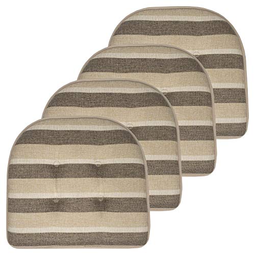 Sweet Home Collection Chair Cushion Memory Foam Pads Tufted Slip Non Skid Rubber Back U-Shaped 16.5" x 15.5" Seat Cover, 4 Pack, Bradford Beige/Brown