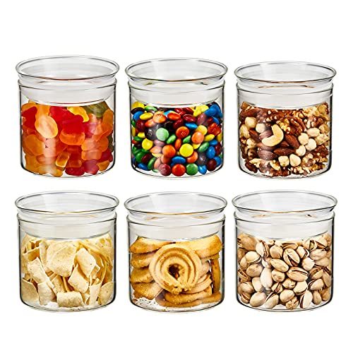 ZENS 17oz Glass Food Storage Jars Set of 6, Clear Glass Canisters Set with Airtight Lids, Small Storge Container jar for Kitchen Spice, Sugar Container, Blooming Tea, Snacks