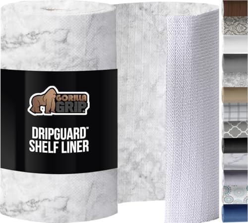 GORILLA GRIP Slip Resistant Drawer and Shelf Liner 2 Pack, Non Adhesive Water Resistant, Easy Clean and Trim, Smooth Surface Liners for Kitchen Cabinet, Shelves, Drawers, Pantry, 12 IN x 10 FT, Marble