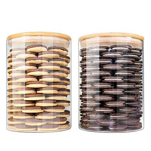 Glass Jars with Bamboo Lids, Glass Food Jars and Canisters Sets, Flour Jar, Large Food Canister with airtight lids, Flour Storage Container, Pantry Jars, 100oz