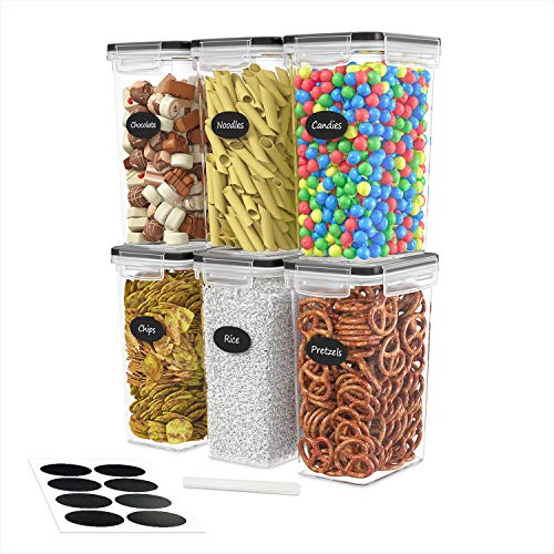 DWELLZA KITCHEN Airtight Food Storage Container Set - 6 Pieces 2.0L - Plastic BPA Free Kitchen Pantry Storage Containers - Dishwasher Safe - Include 8 Labels and Marker - Keeps Food Fresh & Dry