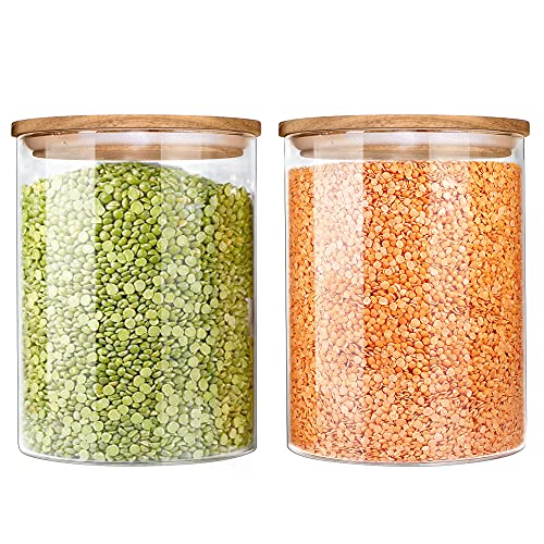 Urban Green Glass Jars with Airtight Lids, Airtight Glass Canisters set, Large Food Storage Containers with Wood Lids, 2 Pack of 100oz, Dry Food Pantry Jars, Flour Containers