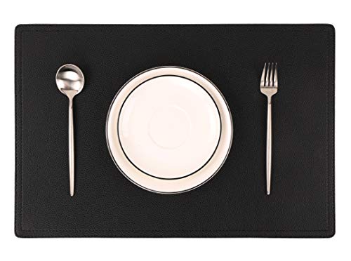 Set of 8 Faux Leather Placemats, PU Table Mats, Waterproof, Stain Resistant, Heat Resistant, Easy to Clean for Kitchen Dining Table,Conference Table C Black Rectangle
