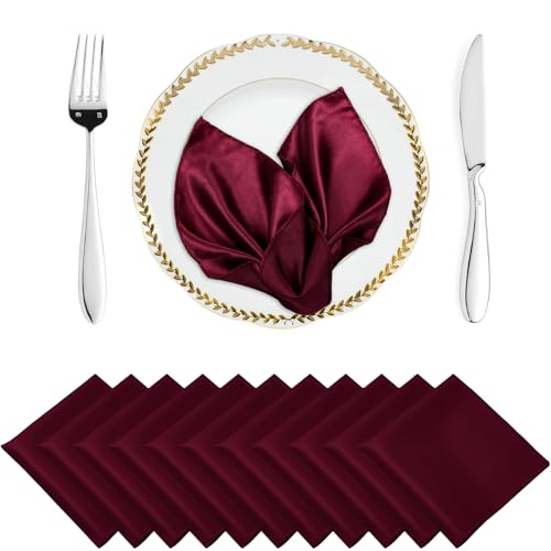 MDS Christmas Satin Cloth Napkins 12 x 12 Inch - Pack of 150 - Silky Smooth Sateen Dinner Table Napkins for New Year Party, Holiday Harvest Dinner, Thanksgiving, Wedding, Banquet - Burgundy