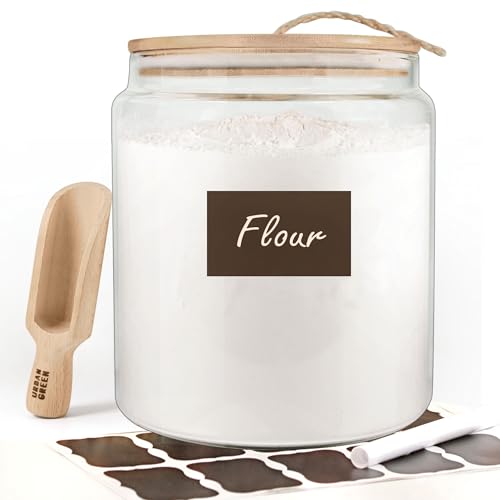 Urban Green Glass Jars with Airtight Lids, Airtight Glass Canisters with Locking Lids, (Bamboo-1Gal)