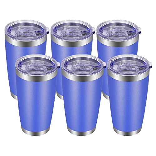 VEGOND 20oz Tumbler with Lid and Straw Stainless Steel Tumbler Cup Bulk Vacuum Insulated Double Wall Travel Coffee Mug Powder Coated Coffee Cup (Bluish Violet 6 Pack)