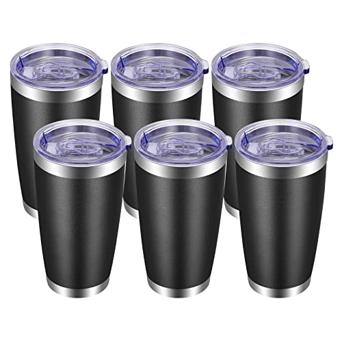VEGOND 20oz Tumbler with Lid and Straw Stainless Steel Tumbler Cup Bulk Vacuum Insulated Double Wall Travel Coffee Mug Powder Coated Coffee Cup(Black 6 Pack