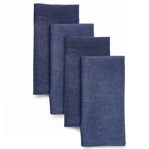Solino Home Linen Cloth Napkins Set of 4-100% Pure Linen Chambray Navy Dinner Napkins 20 x 20 Inch for Fall, Autumn, Thanksgiving, Christmas, Holiday - Athena, Handcrafted and Machine Washable