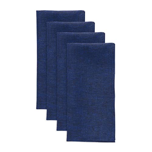 Solino Home Linen Napkins Set of 4-100% Pure Linen Royal Blue Dinner Napkins Cloth 20 x 20 Inch - Athena, Handcrafted and Machine Washable - Christmas