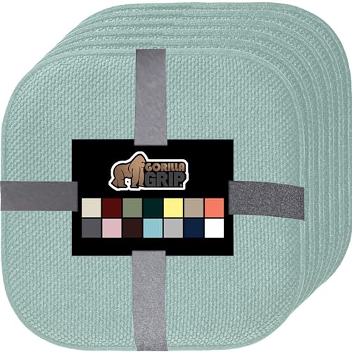 GORILLA GRIP Slip Resistant Chair Cushions, No Ties Required, Set of 6 Memory Foam Pads for Dining Room Kitchen Table Office Rocking Chairs, Plush Seat Cover Cushion Pad, Home Decor, 16x16, Sea Blue