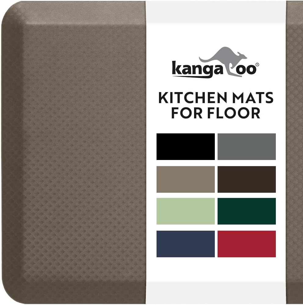 KANGAROO Thick Ergonomic Anti Fatigue Mats for Kitchen Floor, Cushioned Standing Office Desk Mat, Waterproof Scratch Resistant Topside, Supportive All Day Comfort Padded Foam Rugs, 17x24, Cappuccino