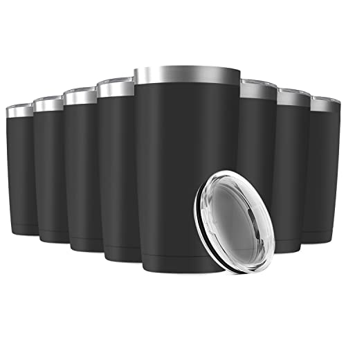 8 Pack 20oz Tumbler Vacuum Insulated Travel Mug with Lids, Stainless Steel Double Wall Bulk Cup for Home, Office, Outdoor Suitable for Vehicle Cup Holders(Black)