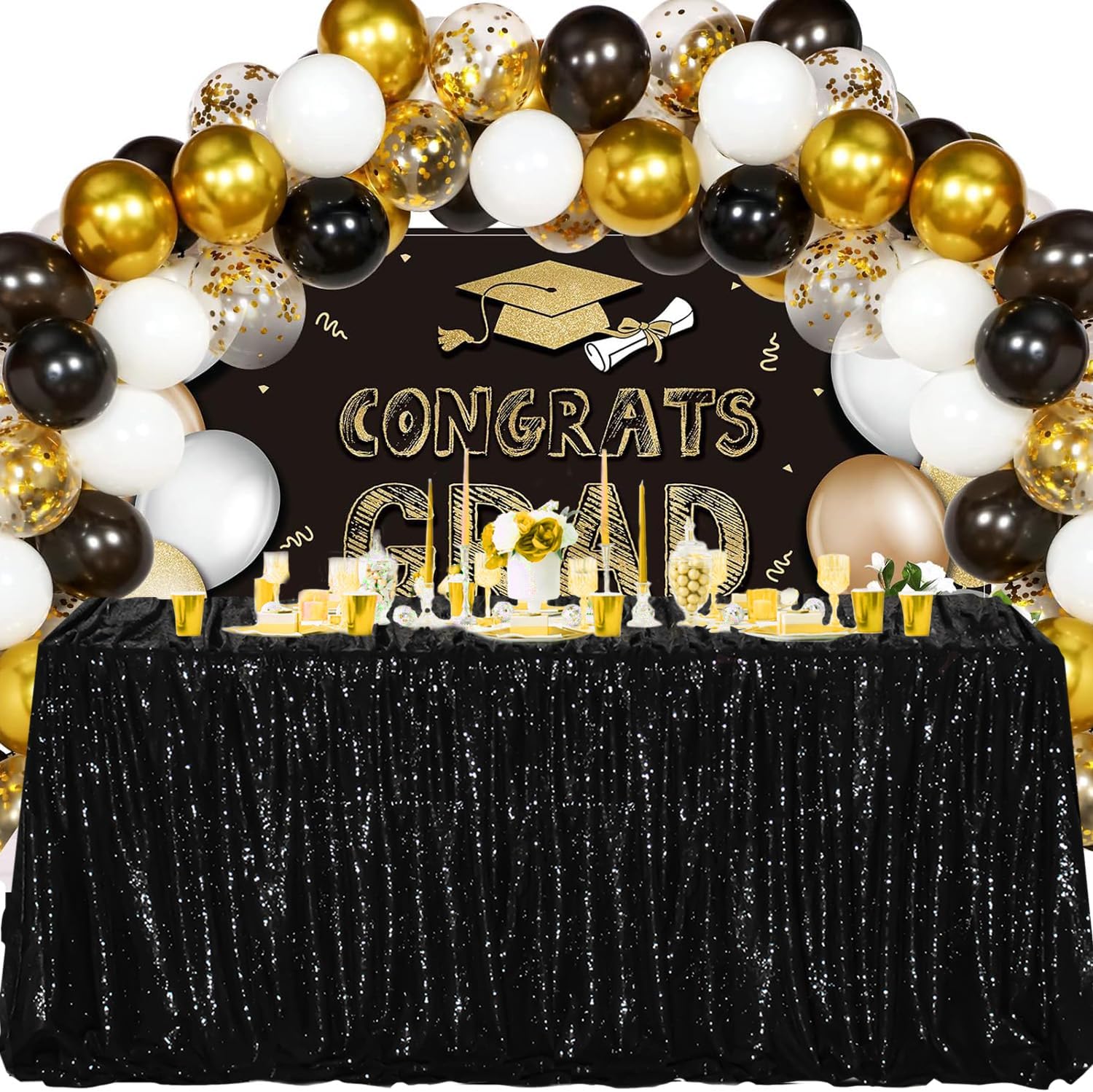 Black Rectangle Sequin Tablecloth 90 x 132"