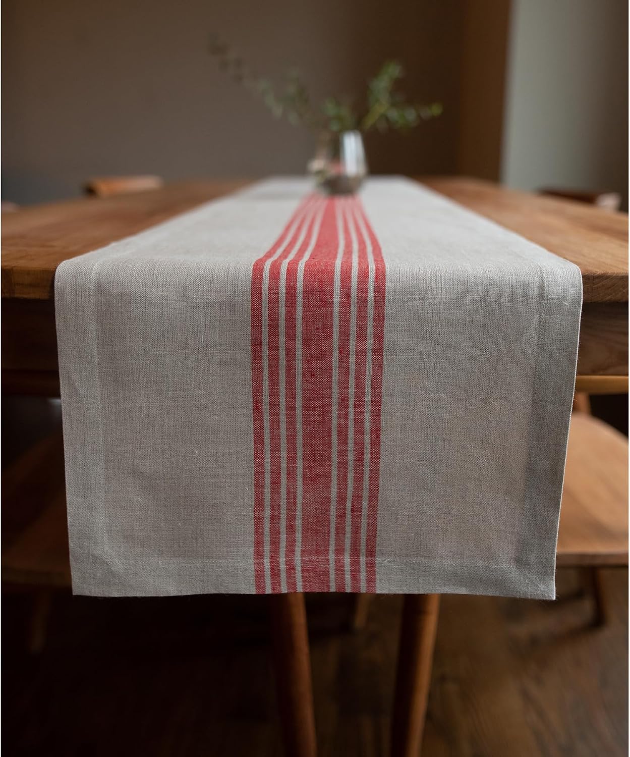 Solino Home Linen Striped Table Runner 48 Inches (Red)