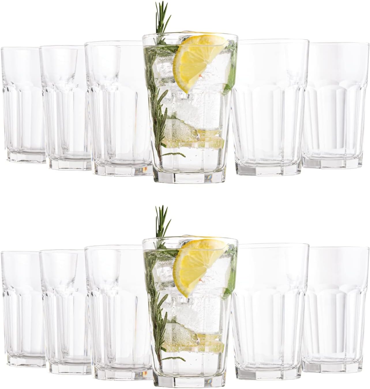 Vikko Large Drinking Glasses, 14 Ounce Glass Cups, Durable Glasses Drinking Set of 12, Stackable Water Glasses, Highball Glasses, Heavy Base Tumblers & Water Glasses, Dishwasher Safe Cups for Kitchen