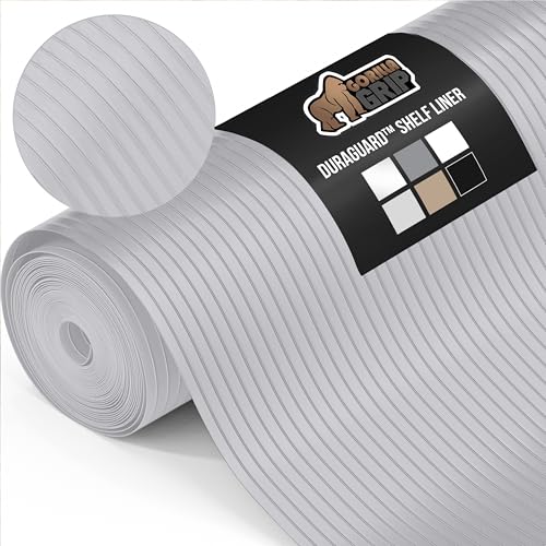 GORILLA GRIP DuraGuard Shelf Liner, 20x30 Non-Adhesive Cabinet Liners for Kitchen Drawers, Shelves, Refrigerator, Pantry Storage, Bathroom Closet, Durable Waterproof BPA Free Ribbed Plastic, Lt Gray
