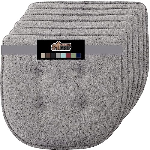 GORILLA GRIP Slip Resistant Tufted Chair Cushions, No Ties Required, Set of 6 Memory Foam Pads for Dining Room Kitchen Table, Office, Rocking Chairs, Plush Seat Cushion Pad, Home Decor, 16x17, Gray