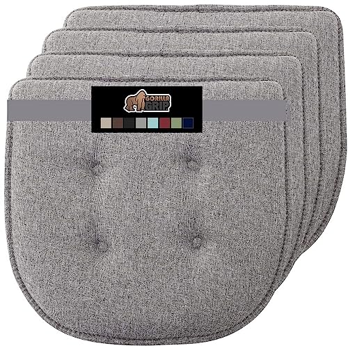 GORILLA GRIP Slip Resistant Tufted Chair Cushions, No Ties Required, Memory Foam Pads for Dining Room Kitchen Table, Office, Rocking Chairs, Plush Seat Cushion Pad, Home Decor, Set of 4, 16x17, Gray