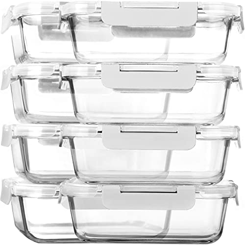 [8-Pack,30 oz]Glass Meal Prep Containers,MCIRCO Glass Food Storage Containers,Airtight Glass lunch Containers with Lids - BPA-Free Microwave, Oven, Freezer and Dishwasher, White