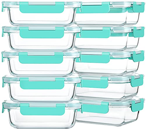 M MCIRCO [10-Pack,22 Oz Glass Meal Prep Containers,Glass Food Storage Containers with lids,Glass Lunch Containers,Microwave, Oven, Freezer and Dishwasher, Green