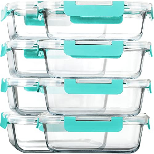 [8-Pack,30 oz]Glass Meal Prep Containers,MCIRCO Glass Food Storage Containers,Airtight Glass lunch Containers with Lids, Microwave, Oven, Freezer and Dishwasher, Green