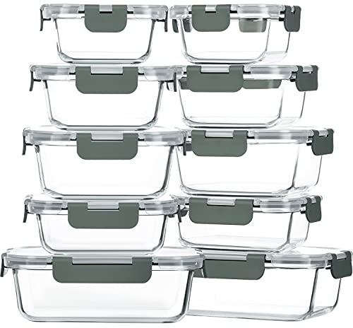 M MCIRCO 10-Pack Glass Food Storage Container with Lids, Airtight Lunch Bento Boxes, Glass Meal Prep Container,Microwave, Oven, Freezer and Dishwasher Friendly