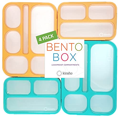 Bento Box Lunch Boxes and Snack Containers for Kids Girls Boys | Leakproof Portion Container Kits BPA Free | Value Pack Set of 4 | Teal Orange Large + MINI, Value 4 pack
