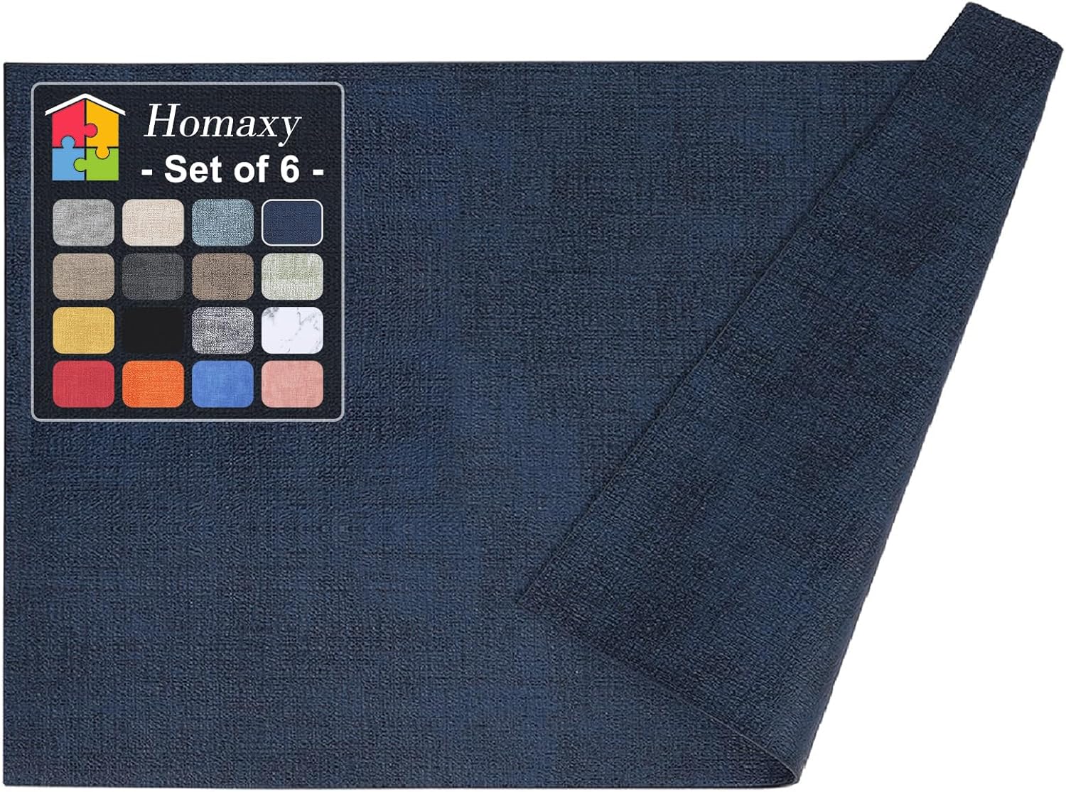 Homaxy Faux Leather Heat Resistant Placemats for Dining Table Set of 6, Waterproof Wipeable Washable PU Table Mats, Easy to Clean Anti-Slip Place Mats, 11.8" x 17", Navy Blue