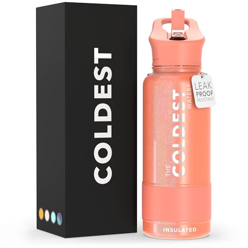 Coldest Insulated Water Bottle with Straw Lid - Stainless Steel Metal Insulated Bottle for Men & Women (Pink Froze Glitter, 32 oz)
