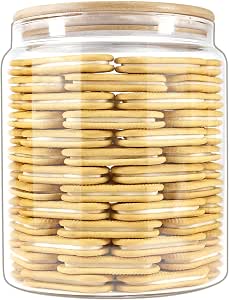 Glass Jars with Bamboo Lids, Glass Food Jars and Canisters Sets, Glass Flour Jar, Large Glass Canister with lids, Glass Flour Storage Container, Glass Pantry Jars, (1 Gallon)