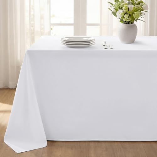 Softalker Rectangle Tablecloth, Waterproof & Stain Resistant Table Cloths Wrinkle Free Fabric Washable 210GSM Polyester Table Cover for Spring/Party/Outdoor - 90 x 156 inch,White