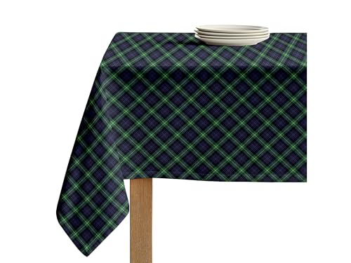 Fabric Textile Products | Blue & Green Tartan Tablecloth | Plaid Square Tablecloth | 84" x 84" | Machine Washable and Stain-Resistant for Easy Care | Made in The USA