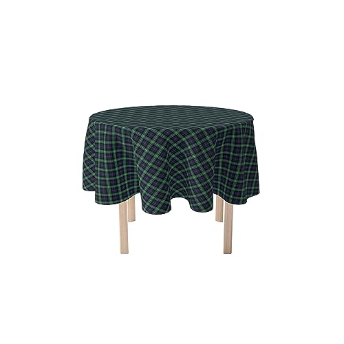 Fabric Textile Products | Blue & Green Tartan Tablecloth | Plaid Round Tablecloth | 70" Round | Machine Washable and Stain-Resistant for Easy Care | Made in The USA